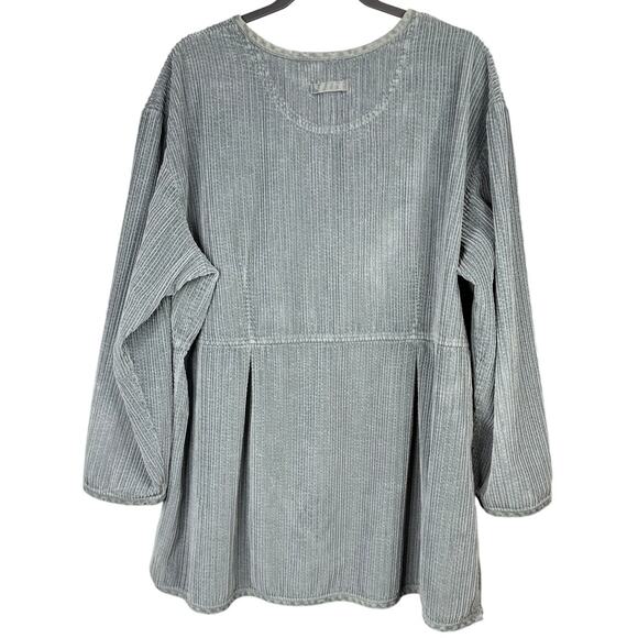 J JILL XL Wide Wale Corduroy Cozy Plush Pleated 6 Button Tunic Swing Coat Gray - Picture 2 of 14